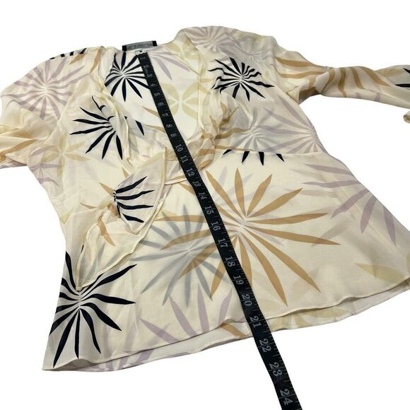 Elie Tahari Abstract Leaf Print Tie-front Blouse Size Medium - Picture 8 of 12